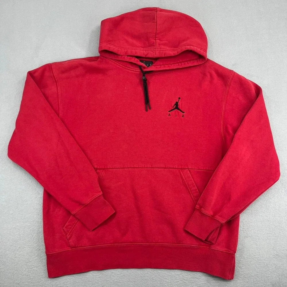 Jordan Air Mens Red Fleece Pullover Jumpman Logo Hoodie Standard Fit Large